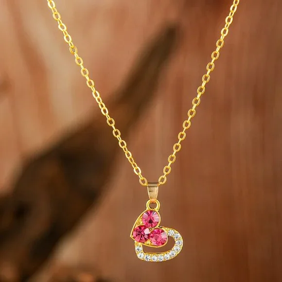 Love Heart Pendant Necklace and earrings  Pink - Picture 2 of 4